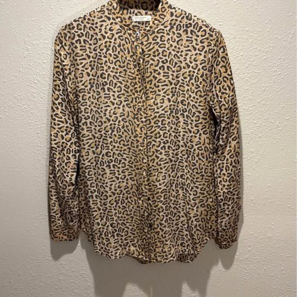 Equipment Femme Silk Leopard Print Mandarin Collar Blouse Button Down Top Size M